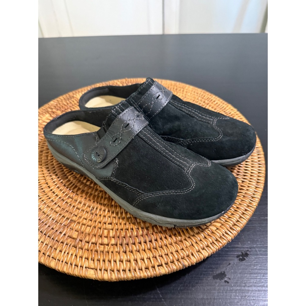 Earth Spirit Womens Gelron Cushion Black Suede Leather Mules Clogs Size 9.5
